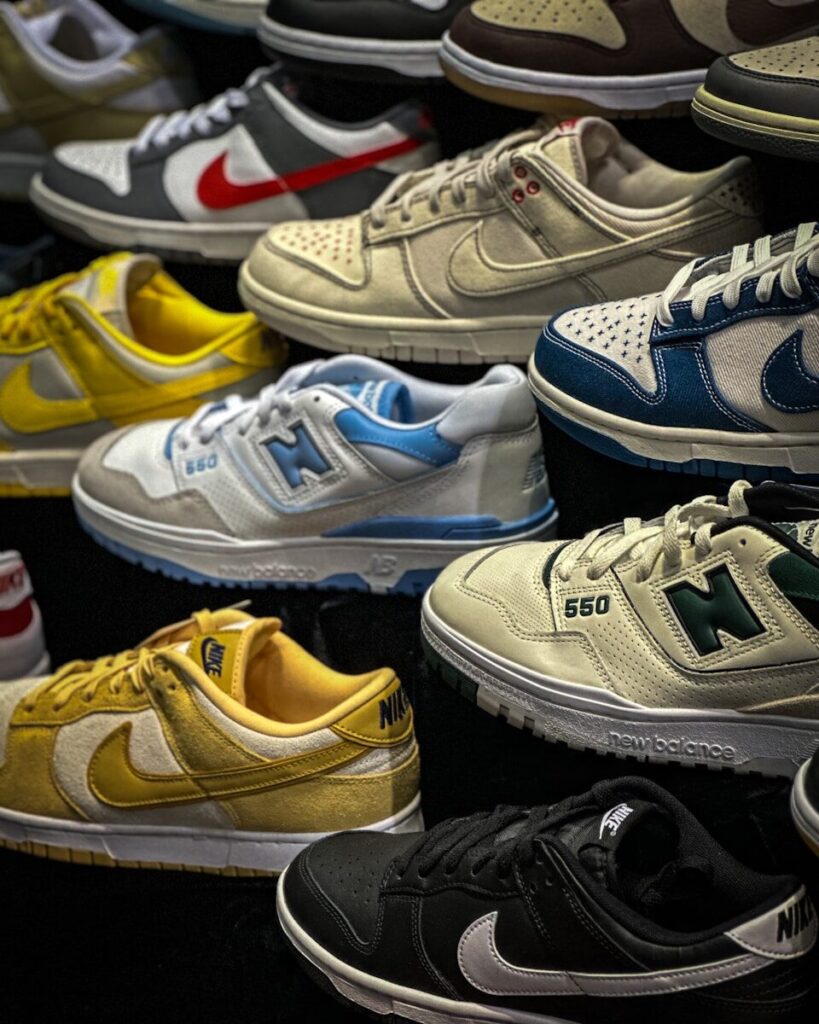 a bunch of different colors of shoes on display